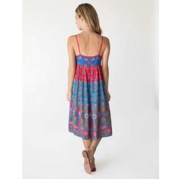 NWOT Natural Life Gigi Floral Midi Dress Blue Red Boho Floral Squareneck Hippie - Picture 4 of 12